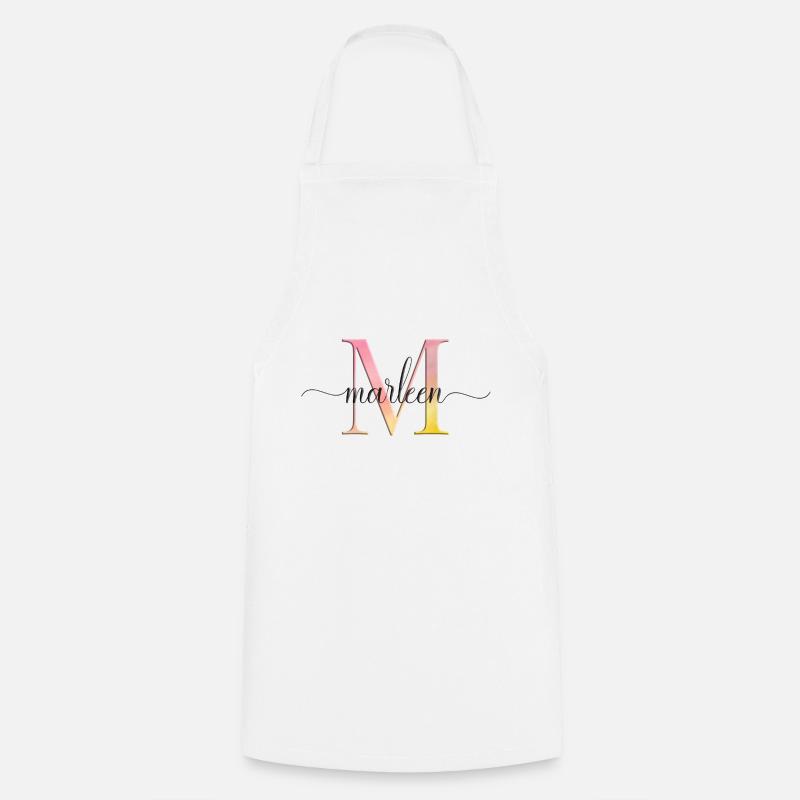 M | Monogramme | Nom | Marleen | Aquarelle - Tablier de cuisine - blanc