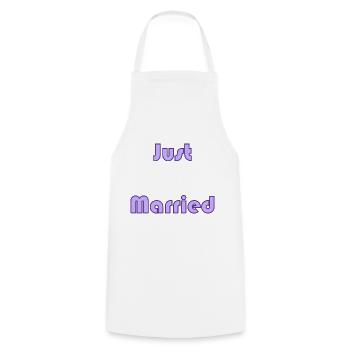 JUST MARRIED. bachelorette party. SAINT VALENTINE. COUPLE - Cooking Apron - white - Front - AI Model Male 185 dark (185cm)