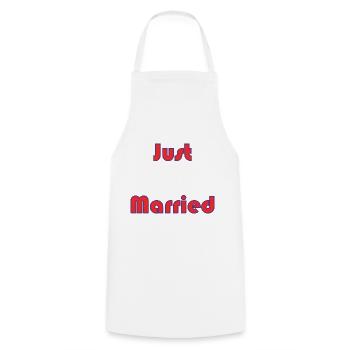 JUST MARRIED. EVJF. SAINT VALENTIN. COUPLE. LOVE - Tablier de cuisine - blanc - Devant - AI Model Male 185 dark (185cm)