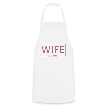 Wife Est. 2023 Engagement Bridal Shower Wedding - Cooking Apron - white - Front - AI Model Male 185 dark (185cm)