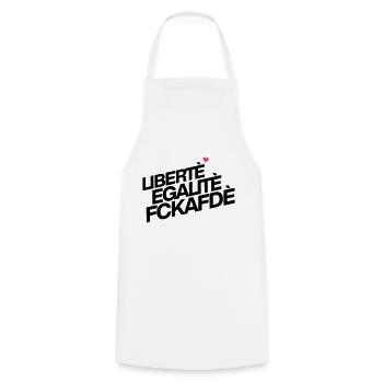Liberté Egalité Fckafdé - Kochschürze - Weiß - Vorne - AI Model Male 185 dark (185cm)