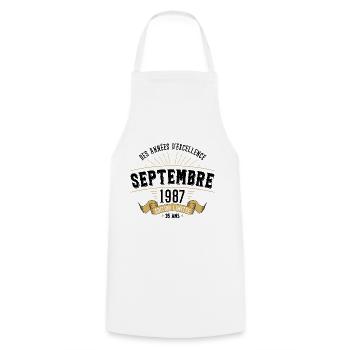 35 Ans Anniversaire Vintage Né(e) Septembre 1987 - Tablier de cuisine - blanc - Devant - AI Model Male 185 dark (185cm)