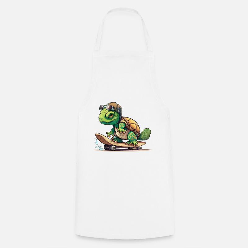 Skateboarding Turtle - Cooking Apron - white