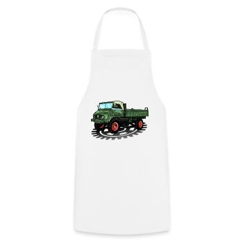 Unimog - Oldtimer - Offroad - Dispositif moteur universel - Tablier de cuisine - blanc - Devant - AI Model Male 185 dark (185cm)