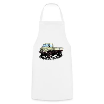 Unimog - Oldtimer - Offroad - Dispositif moteur universel - Tablier de cuisine - blanc - Devant - AI Model Male 185 dark (185cm)
