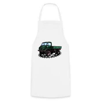 Unimog - Oldtimer - Offroad - Dispositif moteur universel - Tablier de cuisine - blanc - Devant - AI Model Male 185 dark (185cm)