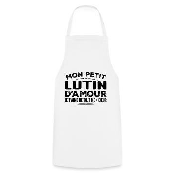 Cadeau lutin d'amour je t'aime de tout mon cœur - Tablier de cuisine - blanc - Devant - AI Model Male 185 dark (185cm)