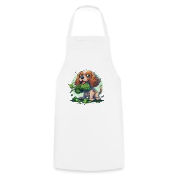Le chien mignon Cocker Spaniel mange des légumes au brocoli - Tablier de cuisine - blanc - Devant - AI Model Male 185 dark (185cm)