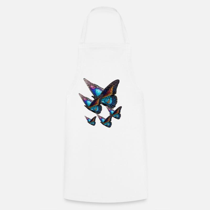 Butterflies,Sequins,Gold,Metallic, - Cooking Apron - white