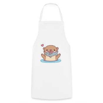 Cute Otter Catching Fish Funny - Cooking Apron - white - Front - AI Model Male 185 dark (185cm)
