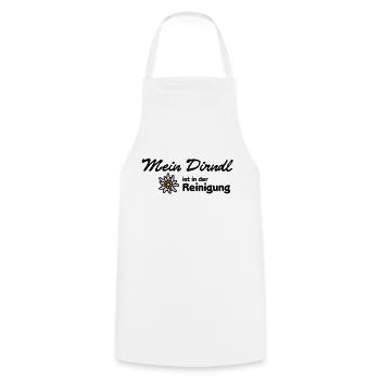 "My dirndl is in the cleaning" | - Cooking Apron - white - Front - AI Model Male 185 dark (185cm)
