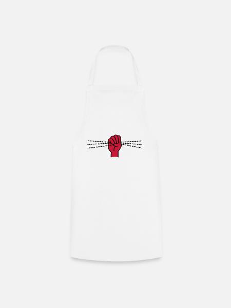 Symbole de protestation avec des barbelés. Poing serré. - Tablier de cuisine - blanc