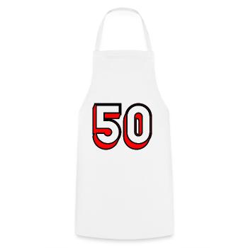50. HAPPY BIRTHDAY. JOYEUX ANNIVERSAIRE - Tablier de cuisine - blanc - Devant - AI Model Male 185 dark (185cm)