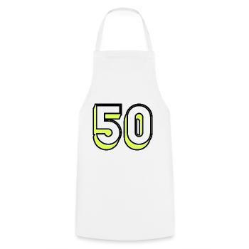 50 JAHRE. 50-jähriges Jubiläum. GEBURTSTAG 50 JAHRE. 50 - Kochschürze - Weiß - Vorne - AI Model Male 185 dark (185cm)
