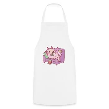 Mignon Axolotl Chilling avec téléphone Boba Tea Popcorn - Tablier de cuisine - blanc - Devant - AI Model Male 185 dark (185cm)