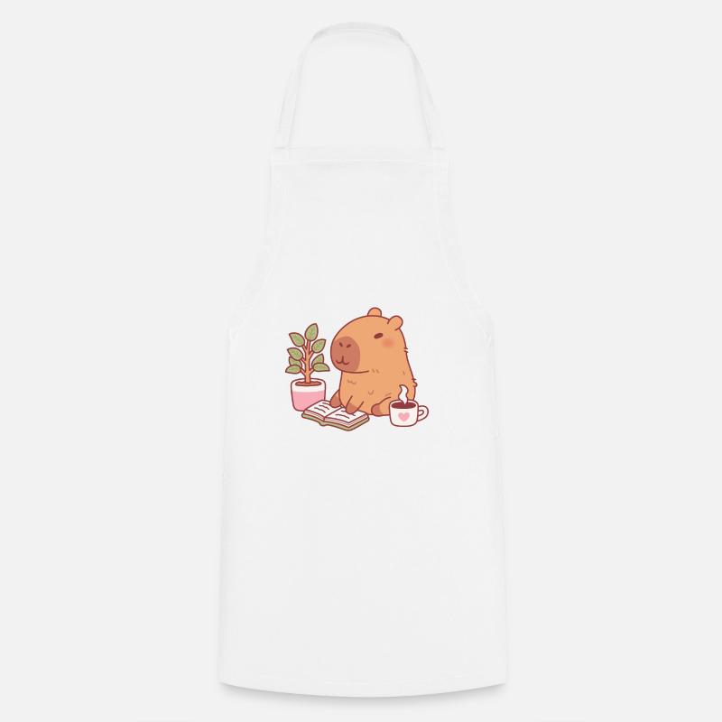 Süßes Capybara Genießt Eine Gute Lektüre Und Kaffee - Kochschürze - Weiß