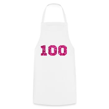 Numéro 100 paillettes rose - 100e anniversaire - Tablier de cuisine - blanc - Devant - AI Model Male 185 dark (185cm)