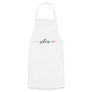 Silvia nom calligraphie police - Tablier de cuisine - blanc - Devant - AI Model Male 185 dark (185cm)