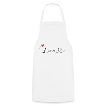Luna Nom Prénom Calligraphie Coeur - Tablier de cuisine - blanc - Devant - AI Model Male 185 dark (185cm)
