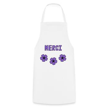 MERCI. THANKS. THANK YOU. ANNIVERSAIRE. NAISSANCE. - Tablier de cuisine - blanc - Devant - AI Model Male 185 dark (185cm)