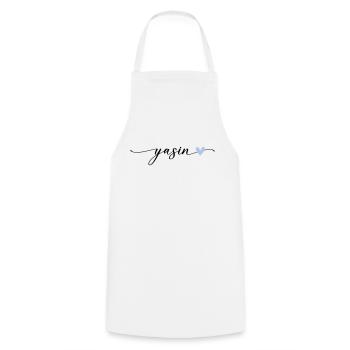 Police de calligraphie du nom Yasin - Tablier de cuisine - blanc - Devant - AI Model Male 185 dark (185cm)