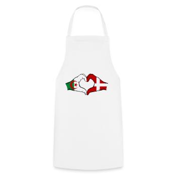 Algérie Danemark Drapeau Mains Coeur Forme - Tablier de cuisine - blanc - Devant - AI Model Male 185 dark (185cm)