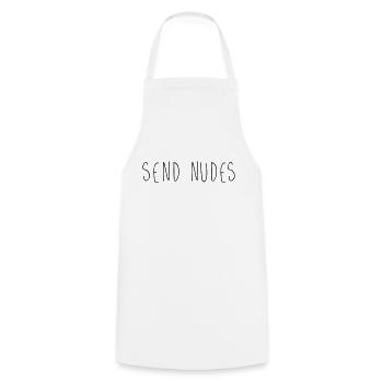 SEND NUDES - Cooking Apron - white - Front - AI Model Male 185 dark (185cm)