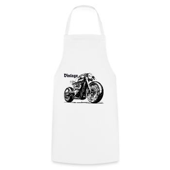 Moto vintage noir gris foncé moto - Tablier de cuisine - blanc - Devant - AI Model Male 185 dark (185cm)