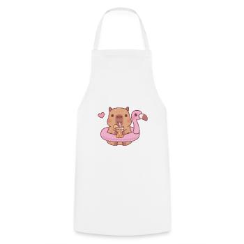 Cute Capybara In Pink Flamingo Pool Float - Cooking Apron - white - Front - AI Model Male 185 dark (185cm)