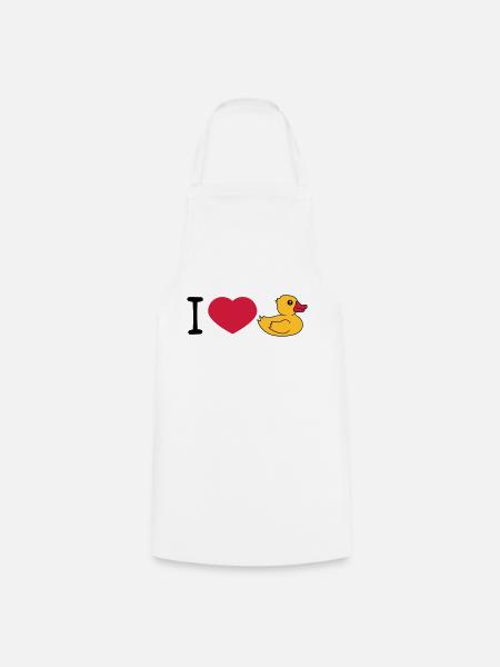 love i love heart squeaky duck rubber duck bath duck - Cooking Apron - white