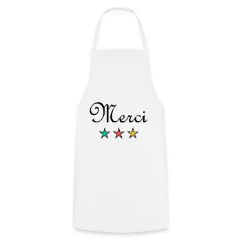 MERCI. THANKS. THANK YOU. ANNIVERSAIRE. NAISSANCE. - Tablier de cuisine - blanc - Devant - AI Model Male 185 dark (185cm)