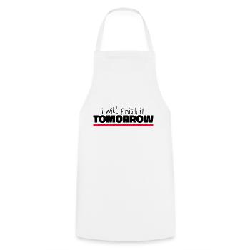 Drôle de design « Je le terminerai demain » - Tablier de cuisine - blanc - Devant - AI Model Male 185 dark (185cm)