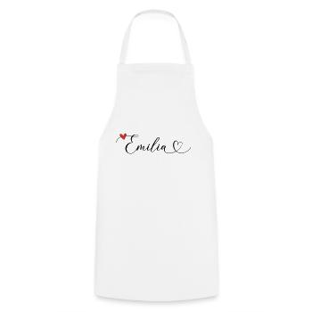 Emilia Nom Prénom Calligraphie Coeur - Tablier de cuisine - blanc - Devant - AI Model Male 185 dark (185cm)
