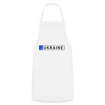 L’Ukraine dans l’Union européenne, plaque d’immatriculation - Tablier de cuisine - blanc - Devant - AI Model Male 185 dark (185cm)
