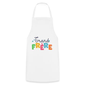 grand frère Cadeau naissance famille - Tablier de cuisine - blanc - Devant - AI Model Male 185 dark (185cm)