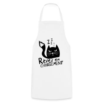 Chat grognon, réveil en chargement ! humour - Tablier de cuisine - blanc - Devant - AI Model Male 185 dark (185cm)