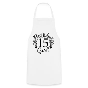 15th Birthday Girl, 15 Years Old Gift For Teens - Cooking Apron - white - Front - AI Model Male 185 dark (185cm)