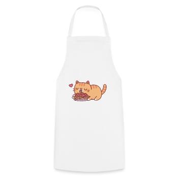 Niedliche mollige orange getigerte Katze, die Spaghetti in der Vergangenheit isst - Kochschürze - Weiß - Vorne - AI Model Male 185 dark (185cm)