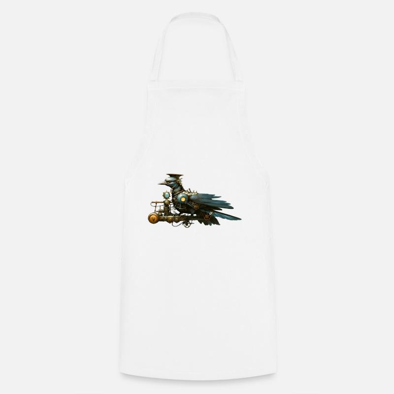 Steampunk Vogel - Kochschürze - Weiß