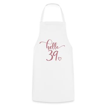 Hello 39 - Cadeau mignon de 39e anniversaire pour femmes - Tablier de cuisine - blanc - Devant - AI Model Male 185 dark (185cm)