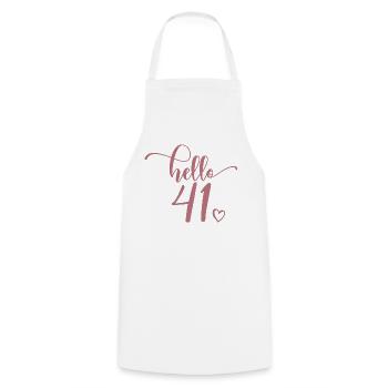 Hello 41 - Mignon cadeau de 41e anniversaire pour femmes - Tablier de cuisine - blanc - Devant - AI Model Male 185 dark (185cm)