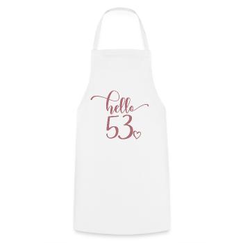 Hello 53 - Mignon cadeau de 53e anniversaire pour femmes - Tablier de cuisine - blanc - Devant - AI Model Male 185 dark (185cm)