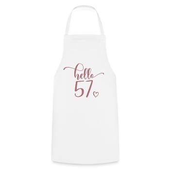 Hello 57 - Cute 57th Birthday Gift For Women - Cooking Apron - white - Front - AI Model Male 185 dark (185cm)