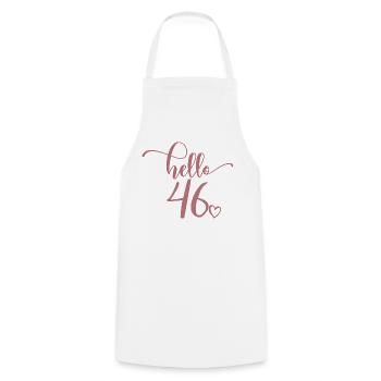 Hello 46 - Mignon cadeau de 46e anniversaire pour femmes - Tablier de cuisine - blanc - Devant - AI Model Male 185 dark (185cm)