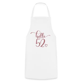 Hello 52 - Mignon cadeau de 52e anniversaire pour femmes - Tablier de cuisine - blanc - Devant - AI Model Male 185 dark (185cm)