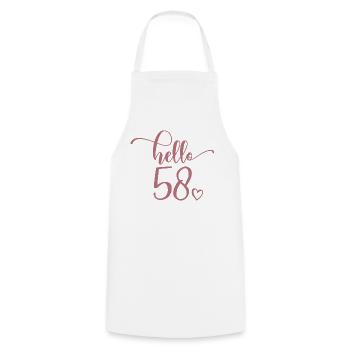 Hello 58 - Mignon cadeau de 58e anniversaire pour femmes - Tablier de cuisine - blanc - Devant - AI Model Male 185 dark (185cm)