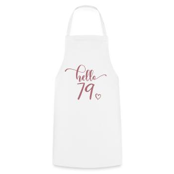 Hello 79 - Mignon cadeau de 79e anniversaire pour femmes - Tablier de cuisine - blanc - Devant - AI Model Male 185 dark (185cm)