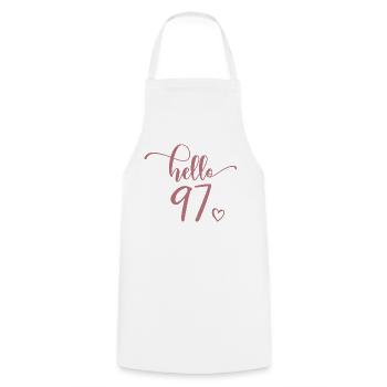 Hello 97 - Joli cadeau de 97e anniversaire, 97 ans - Tablier de cuisine - blanc - Devant - AI Model Male 185 dark (185cm)