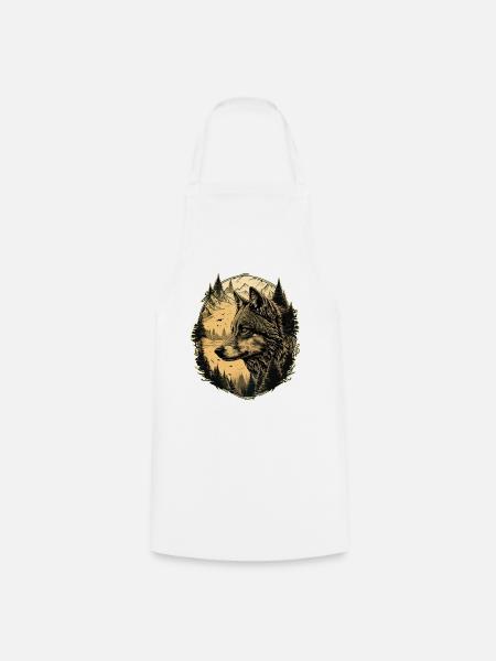 Wolf Kunst Kopf Wolfskopf Natur Wildnis Vintage - Kochschürze - Weiß