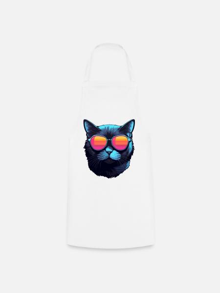 British Shorthair (BKH) cat with sunglasses - Cooking Apron - white